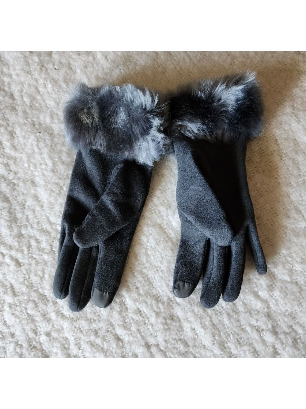 Vintage velvet faux fur trim gloves color grey size large